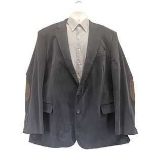 Stafford Mens Navy Blue Corduroy Blazer Jacket Sport Coat Elbow Patches Sz 52R
